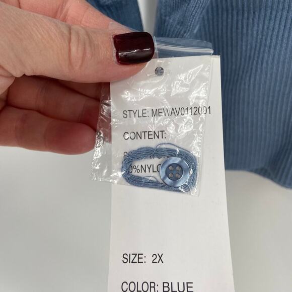 Design 365 Cardigan Sweater Size 2X Blue Button Detail Henley Diamond Knit - Picture 7 of 9